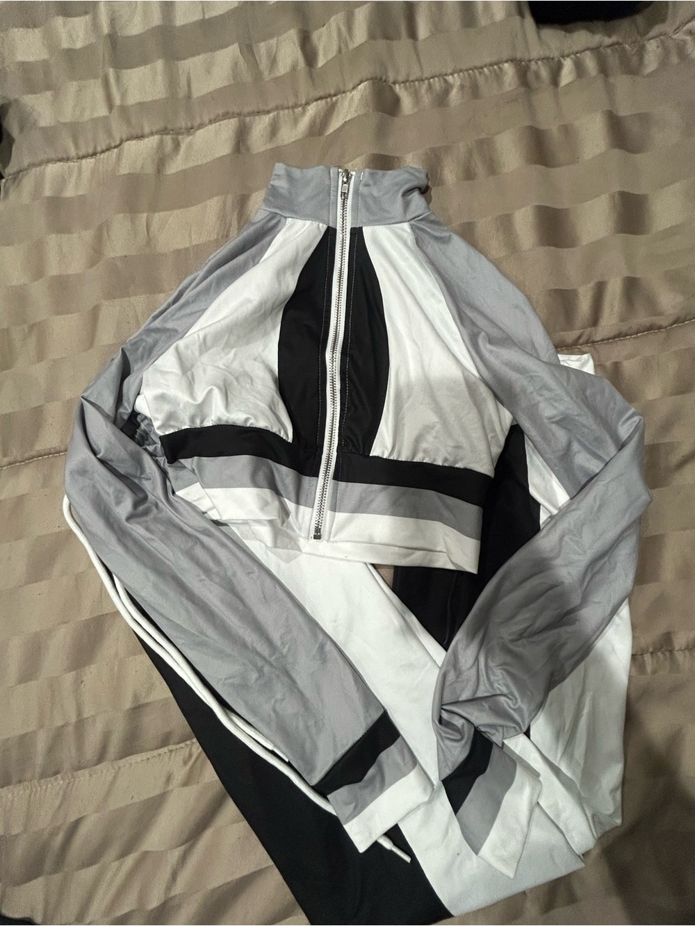 SHEIN Gray, White & Black Colorblock Cropped Jacket set